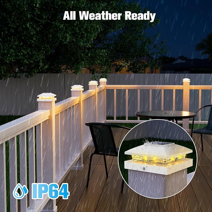 VOLISUN 4x4 Solar Cap Lights 16-Pack, Outdoor Waterproof for Wooden/Vinyl Posts, White Deck Lights Solar Powered, Warm White for Garden/Patio/Porch