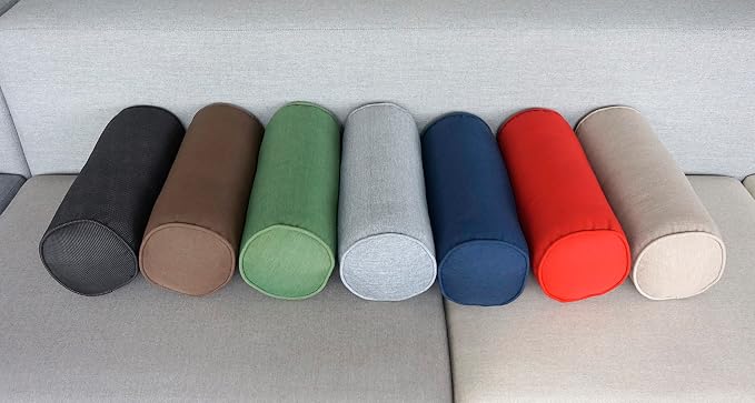 Indoor/Outdoor Bolster Pillows, Bright Red, 16x6 inches | Solid Round Lumbar Cylinder, Set of 2, For Outdoor Furnitures