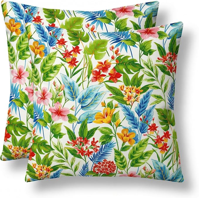 RSH DECOR Square Throw Pillows Set of 2, 17" x 17", Outdoor Pillows Waterproof, Outdoor Pillow Covers, Pillow Covers for Couch, Carena Multi, Made in USA