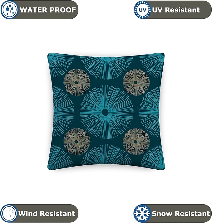 Covers & All Outdoor Square Throw Pillow Cover with Zipper - for Patio Furniture Sofa, Car, Bed UV Resistant Durable Polyester Cushion Case for Home Décor. (18" X 18", Design 03)