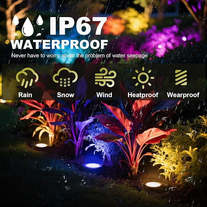 8Pack RGB Color Changing Low Voltage Landscape Lights with Connecotrs 3W LED 12V Outdoor Inground Lights Waterproof Well Lighting Christmas Decorative Lighting for Garden,Yard,Patio(RGB)