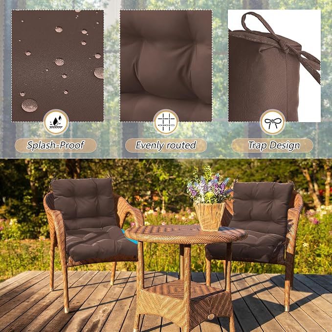 Marsui 4 Pcs Outdoor Indoor High Back Chair Cushions Patio Furniture Tufted Pillow with Ties Water-Resistant Replacement Outdoor Rocking Chair Cushions, 42 x 21 Inches (Brown,Solid Color)