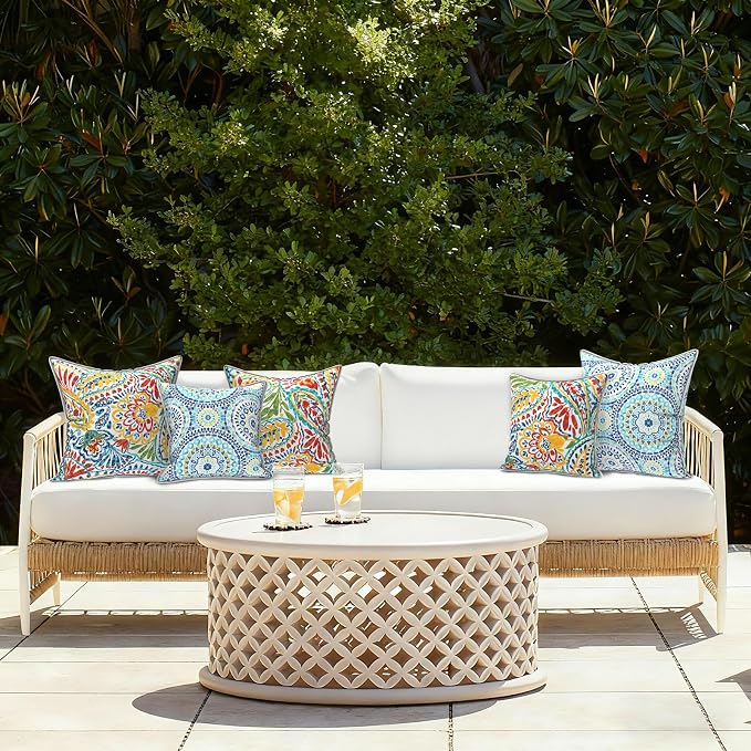 LVTXIII Outdoor Throw Pillow Covers Set of 2, Patio Waterproof Pillow Cases Fade Resistant Accent Pillow Covers for Home and Garden Furniture Decoration, 16x16, Paisley Multi