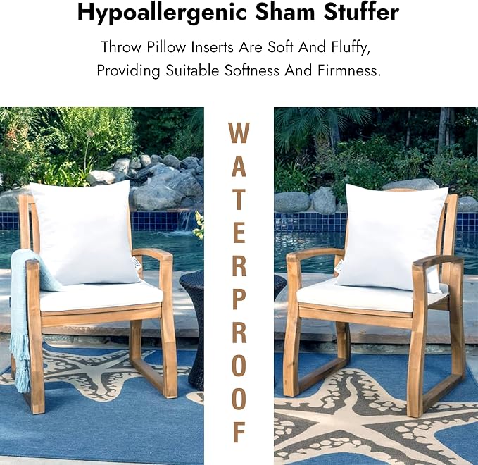 ACCENTHOME Outdoor Pillow Inserts 18 x 18 (Pack of 4) Waterproof Hypoallergenic Sham Stuffer | White Square Water Resistant Throw Pillows Insert | Decorative Pillow Filler Forms for Patio, Chair | Outdoor & Waterproof Material, Premium pillow inserts s...