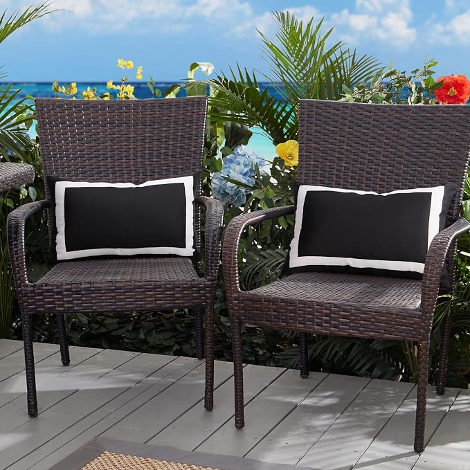Pyonic Outdoor Waterproof Lumbar Pillow Covers Black and White Rectangle Pillowcases for Patio Garden Patio Tent,2 PCS,12 X 20 Inches