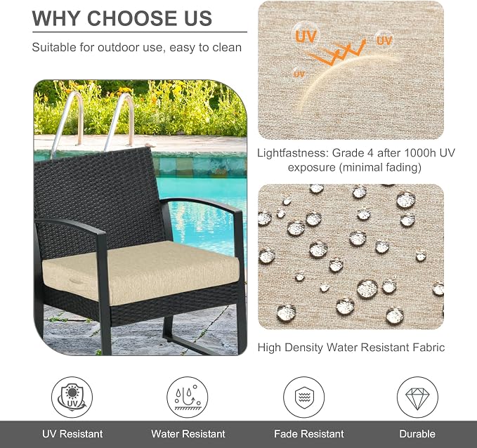 Aoodor Patio Chair Cushions Set of 4, 23 x 26 x 4 Inch Water Resistant Outdoor Seat Cushions with Handle and Ties, Square Corner Cushions for Patio Furniture Garden Lawn, Brown
