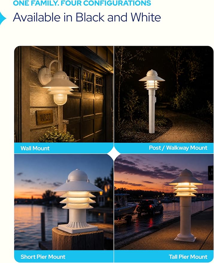 Nautical Outdoor Sconce Wall Mounted Light - Rust & Waterproof Non-Metallic Coastal Lantern - UL Listed Patio Deck Porch Front Door & Dock Lighting Fixture - USA Made, 13"x10", Matte White | Anti Rust Coastal Lighting, Dock Light - Clear Polycarbonate ...