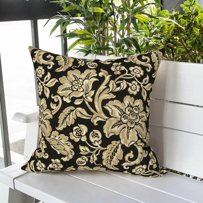 LVTXIII Outdoor Pillows 20x20 Inch, 2 Pack Large Decorative Square Throw Pillows with Inserts for Couch, Bed, Floor Seating, Patio Furniture, Jacobean Black