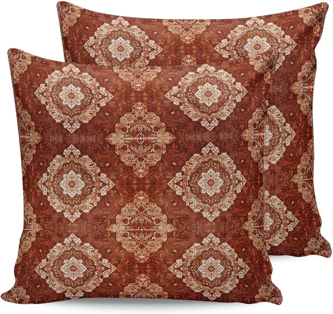 Prime Leader Outdoor Waterproof Pillow Covers Set of 2, Medieval Turkish Patterns Mural Wallpaper Retro Patio Throw Pillow Covers, Decorative Cushion Case for Couch Sofa Furniture Garden, 18x18 Inch