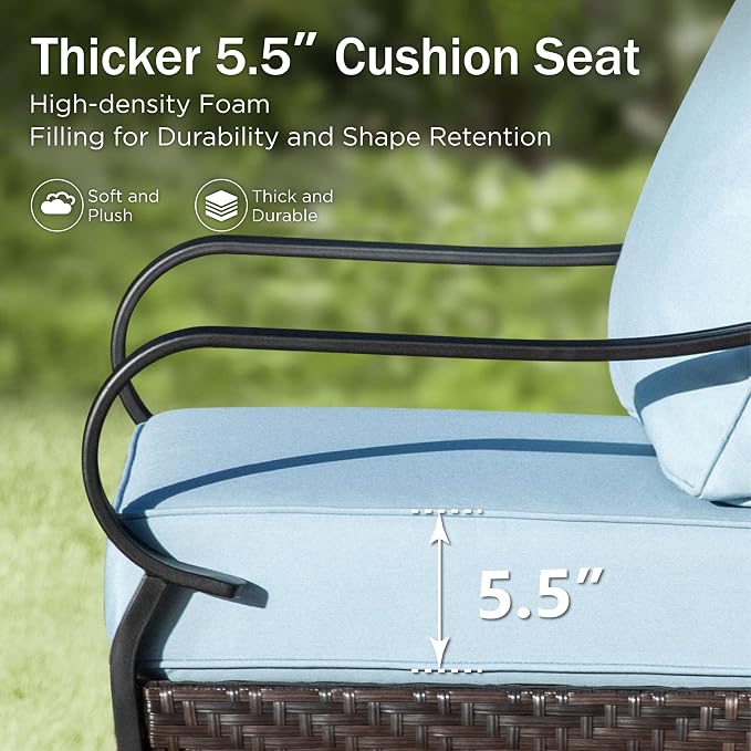 PHI VILLA Patio Furniture Set with 56" Fire Pit Table, Premium Outdoor Wicker Metal Frame Furniture with Upgraded Waterproof Thick Cushions for Porch, Poolside, Deck, and Yard