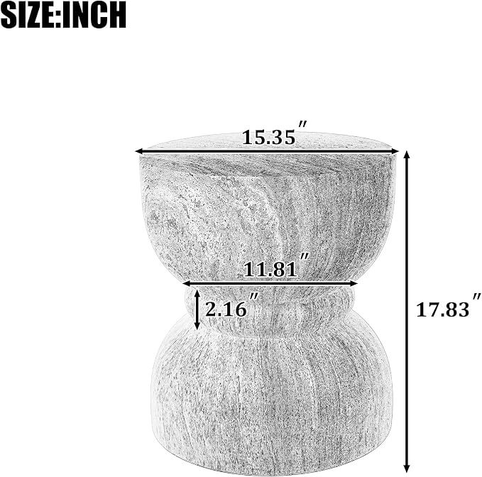 Outdoor Concrete Rounded Waist Outdoor Side End Tables, Decorative Garden Stools for Indoor Imitation Natural Stone Texture Patio Accent Side Table