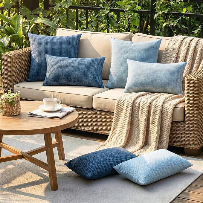Lewondr Summer Outdoor Waterproof Throw Pillow Covers, Indigo, 12×20" | Pack of 2, Spring Decorative Lumbar Throw Pillow Cases Summer Garden Cushion Cover for Patio Sofa, Balcony Bench Couch