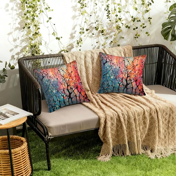 16x16 Inch Outdoor Pillow Covers Set of 2 Waterproof Throw Pillow Covers Decorative Couch Cushion Covers Abstract Colored Glass Square Pillowcases Protectors for Patio Garden Sofa