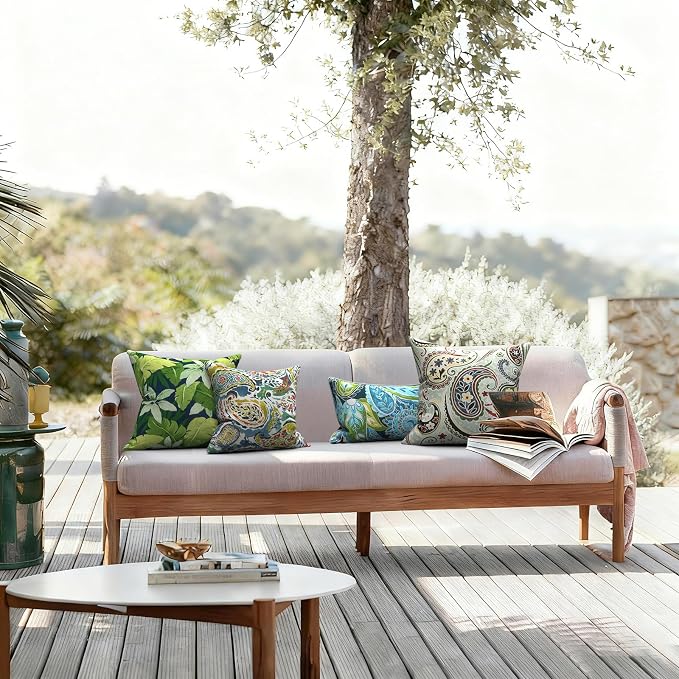LVTXIII 2 Pack Outdoor Pillows 18x18 Inch, Square Throw Pillows with Inserts, Decorative Water-Repellent Pillow Cushions for Patio Furniture and Garden Sofa, Jungle Leaves