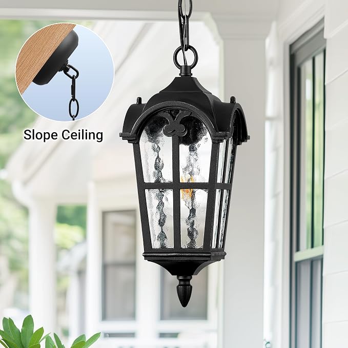 VIANIS Outdoor Pendant Light Fixture, Matte Black Vintage Outside Hanging Lights with Adjustable Chain, Aluminum Lighting Waterproof and Anti-Rust, Hanging Lanterns Outdoor for Entryway, Porch, Yard