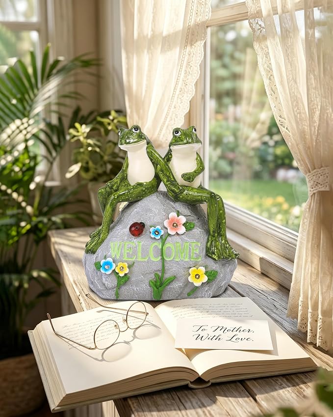 Nacome Solar Garden Outdoor Statues Frog with Succulent | 7 LED Lights, Lawn Decor Statue for Patio, Balcony, Yard Ornament, Gifts for Mom Grandma Women