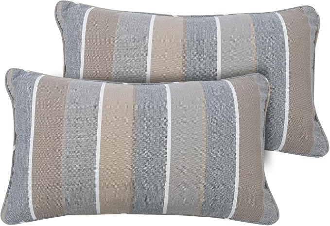FUNHOME Outdoor Lumbar Pillow Covers 12X20 Inch, No Insert-Grey Stripe | Patio Lumbar Cases Pack of 2, Water-Repellent, Throw Pillowcase for Couch Garden Furniture