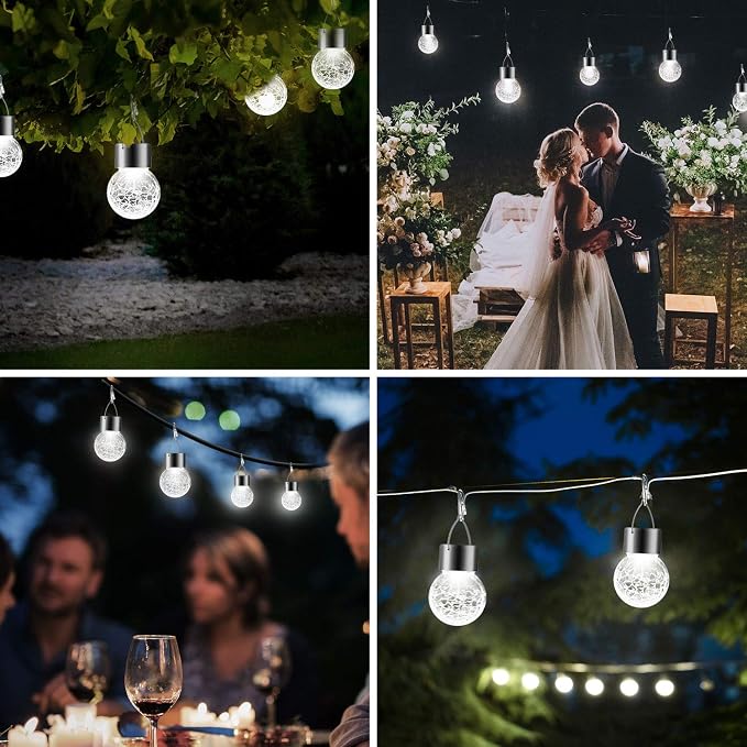 Solar Lights Outdoor Hanging Decorative Globe 8 Pack, Waterproof Solar Lantern with Handle and Clip, Solar Powered Glass Ball Lights for Garden Yard Fence Tree Umbrella Holiday Décor, Cold White