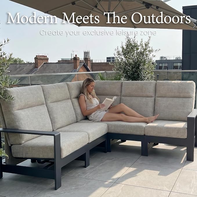 LayinSun 1-Piece Patio Furniture Set, Outdoor Aluminum Conversation Set with Swivel Chair and 6" Thick Cushions, Modern Sectional Sets for Balcony Backyard Pool
