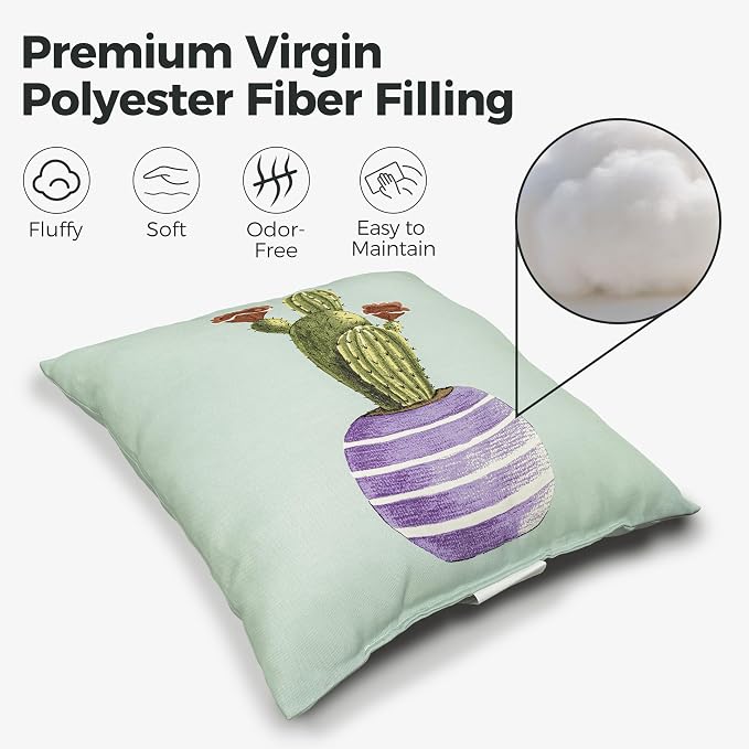 Volans 18" x 18" Outdoor Throw Pillows with Inserts, Water Resistant Decorative Lumbar Pillows for Backyard, Bed, Couch, and Patio Furniture, 4 Pcs, Cactus