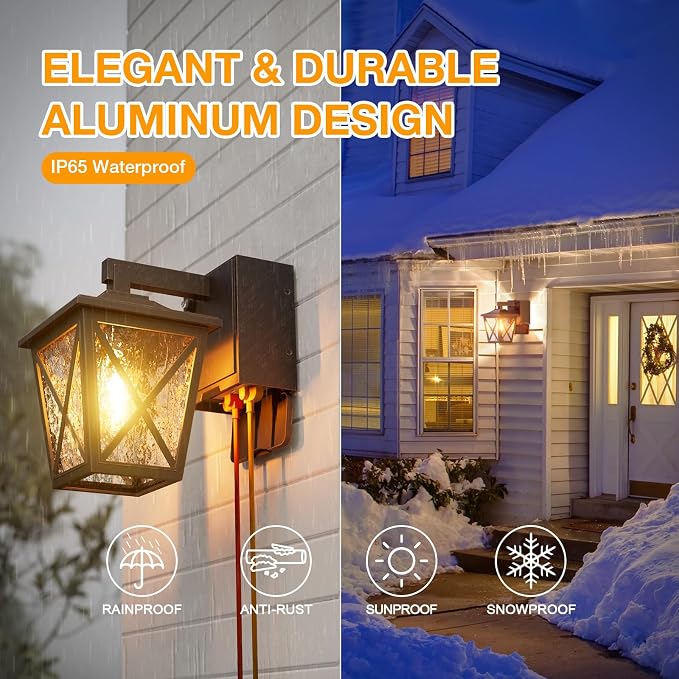 Ehaho Porch Light with GFCI Outlet Aircraft Grade Aluminum Alloy Bronze 1PC | Dusk to Dawn Outdoor Lights Waterproof IP 68 Upgraded 3 Lighting Modes Exterior Light with Plug for Front Door Patio Garage
