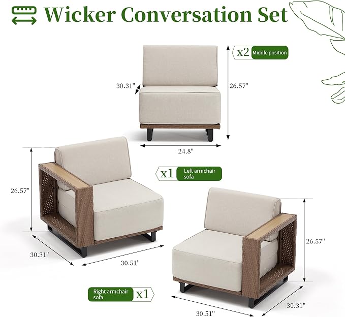 Bonzy Home Patio 4 Seater Couch, Outdoor Sectional Sofa with Widened Armrest and Extra-Thick Soft Cushions, Modular Outdoor Sectional Sofa for Porch, Garden Poolside Balcony