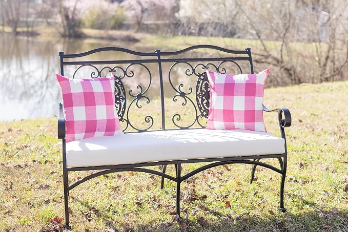 RSH DECOR Square Throw Pillows Set of 2, 17" x 17", Outdoor Pillows Waterproof,Classic Pink Buffalo, Made in USA