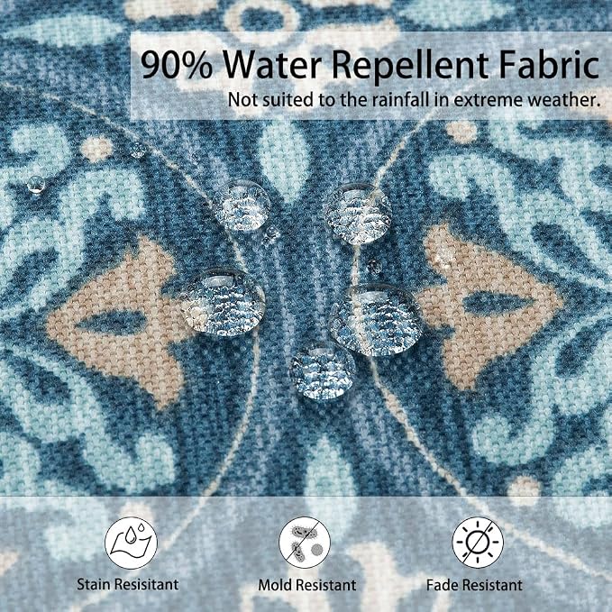 Magpie Fabrcis Pack of 2 Outdoor Waterproof Throw Pillow with Insert 18 x 18 Inch, Christmas Decorative Back Cushion Pad for Garden Patio Tent Balcony Couch Sofa(Morgan Medal Blue)