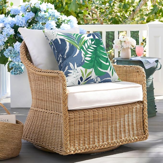 DYTXIII Pack of 2 Waterproof Outdoor Pillow with Inserts, 18x18 Square Patio Decorative Throw Pillow for Home,Sofa,Bench and Patio Furniture,Islamorada Blue Green