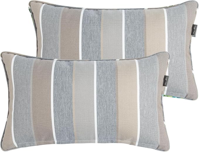 FUNHOME Outdoor Lumbar Pillows 12x20 inch,Decorative Throw Pillow Set of 2 with Insert,Water Resistant Headrests for Patio Furniture Sofa Couch Chair(Gray Stripe)