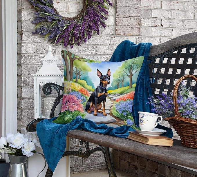 Caroline's Treasures Manchester Terrier Spring Path Throw Pillow Machine Washable, Indoor Outdoor Decorative Pillow for Couch, Bed or Patio, 18Hx18W