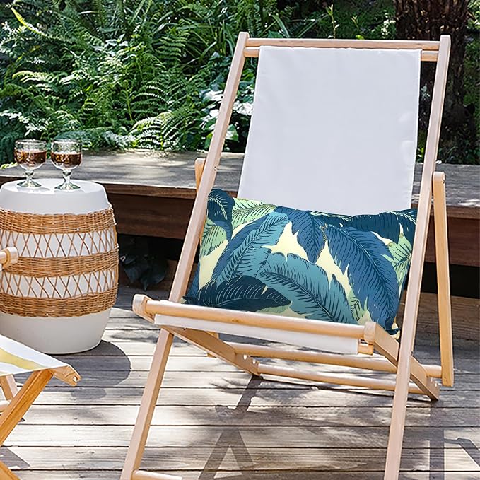 Outdoor Lumbar Pillows 12x20 inch, Rectangle Throw Pillows with Inserts, Decorative Lumbar Cushions for Patio Furniture Garden Couch Home Sofa Office Chair, Pack of 2, Swaying Palms Blue