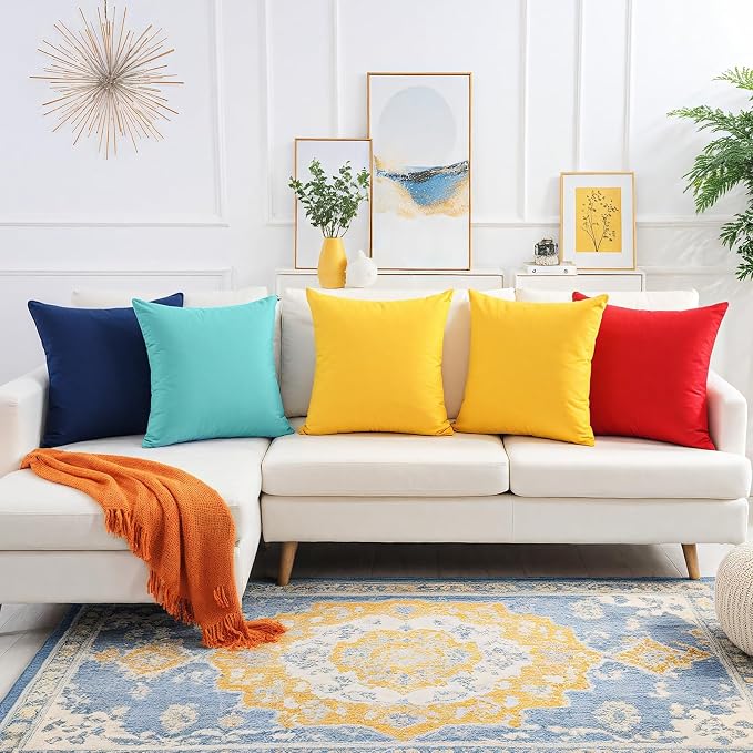 Premillow Outdoor Pillow Covers, Waterproof Pillow Covers, 18x18, Set of 2 | Decorative Waterproof Pillow Covers, Solid Linen Pillowcase,Summer Farmhouse Cushion Case for Patio Garden Balcony Couch Sofa