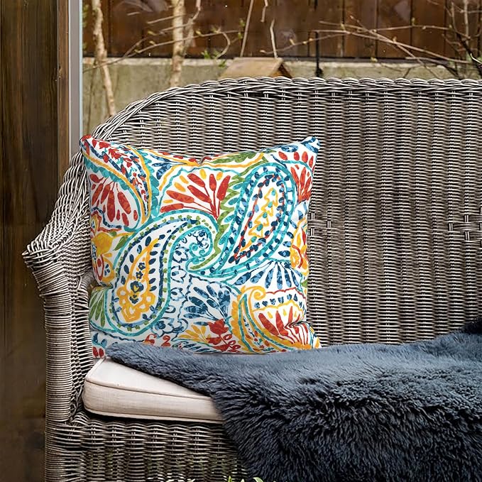 Outdoor Throw Pillow Covers 18”x18”, Decorative Pillow Covers for Patio Furniture, Modern Cushion Cases for Garden Couch Home Sofa Bed Office Chair, Pack of 2, Paisley Multi