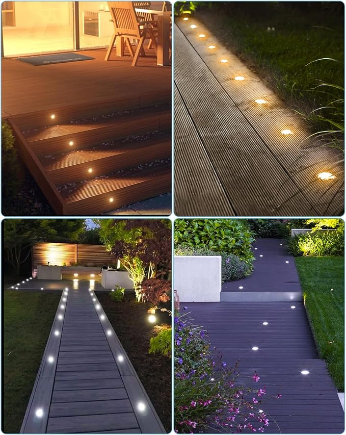 HIBOITEC Low Voltage Deck Lights Recessed Kit 3CCT 2700K-5000K with Transformer Dimmable Timer and Photocell Sensor Outdoor LED Deck Lighting IP67 Waterproof for Stair Step Yard 10 Packs