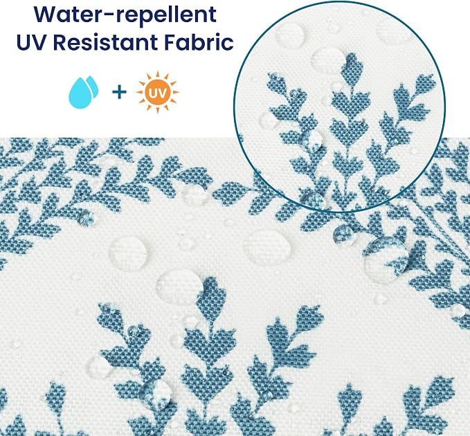 Outdoor Pillow Covers 18x18 Inch, Water-Resistant Decorative Pillow Covers Pack of 2, Floral Throw Pillow Case for Patio Furniture Tent Garden, Blue Feathered Flower with Blue Edge, Cover ONLY