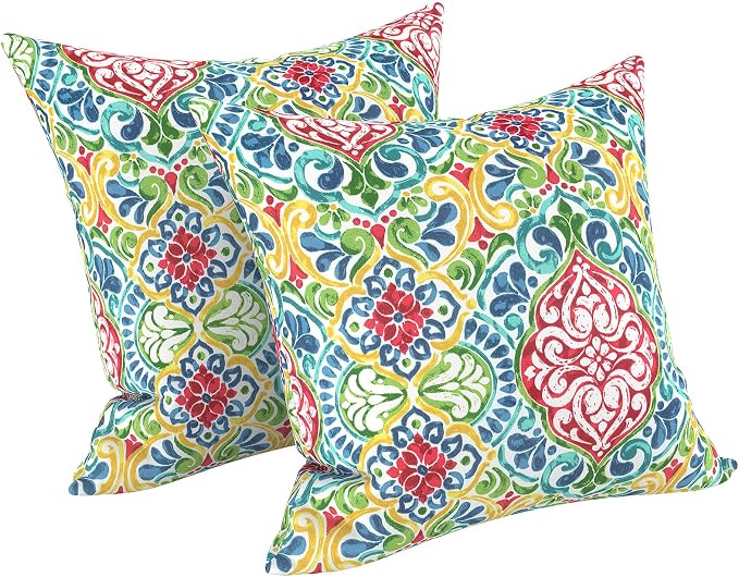LVTXIII Outdoor Throw Pillows, Decorative Throw Pillows with Inserts, 20"x20" Square Pillows for Bed, Couch, Sofa and Patio Furniture, Set of 2, Damask Red