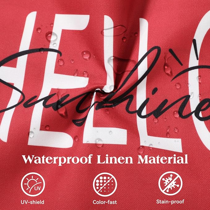 Lewondr Waterproof Outdoor Throw Pillow Cover, 12×20", Red | 2 Pack, Hello Sunshine Printing, Summer Garden Decor, For Patio Sofa, Balcony Couch, Bench Porch
