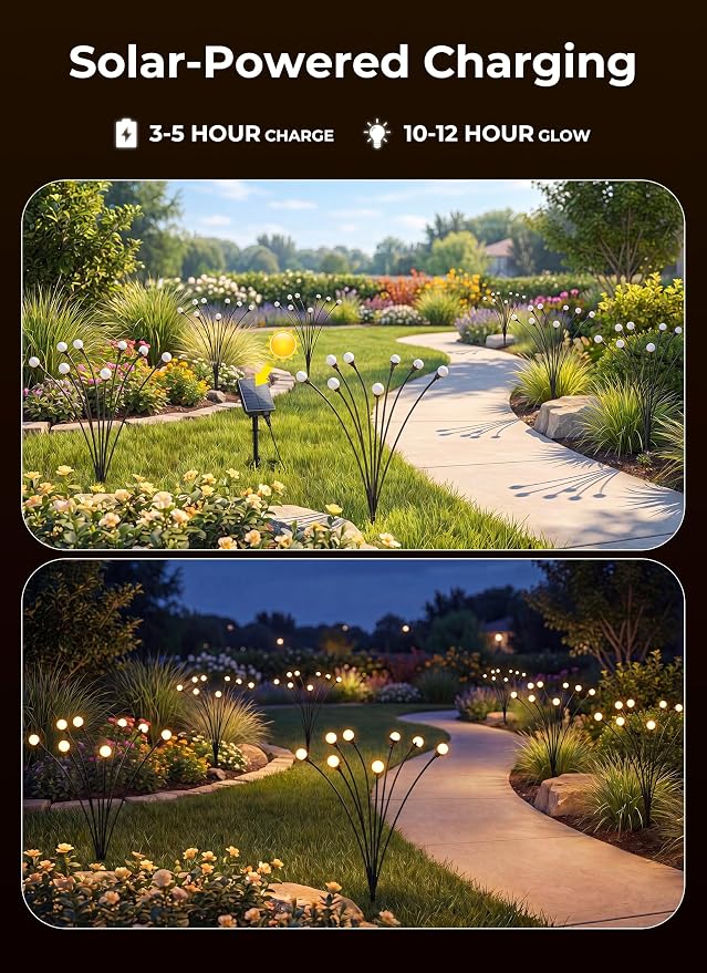 Brightown Solar Lights Outdoor,12Pack 96LED Solar Garden Lights Warm White | Swaying Firefly Waterproof, 8 Modes Solar String Light for Yard Patio Pathway Landscape Decoration Gifts