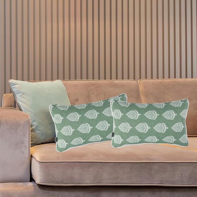 FUNHOME Outdoor Lumbar Pillow Covers 12X20 Inch, No Insert-Fair Green | Patio Lumbar Cases Pack of 2, Water-Repellent, Throw Pillowcase for Couch Garden Furniture