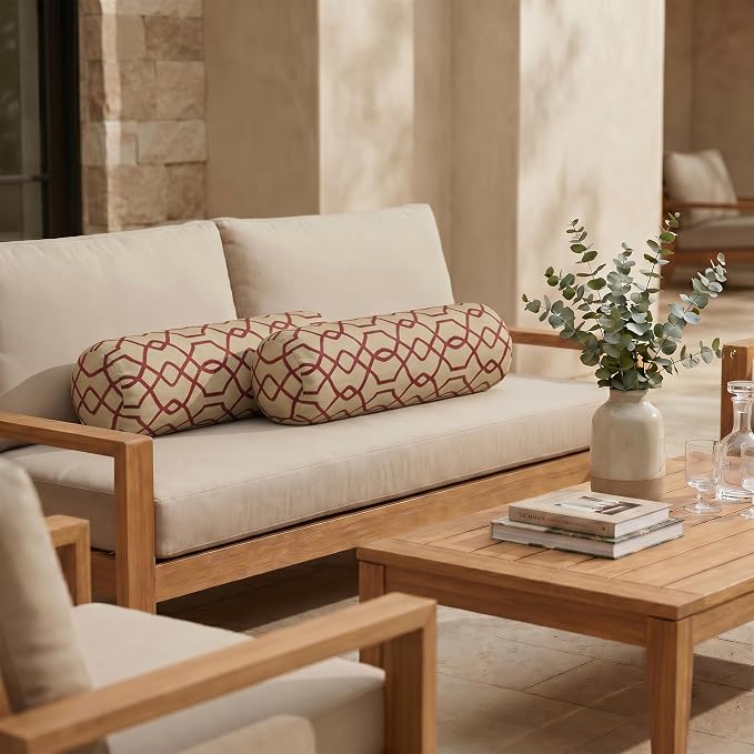 RSH DECOR: Sunbrella Neck Roll Pillows Set of 2 | 24” x 8” | Outdoor Bolster for Patio, Deck, Porch, or Poolside Chairs | Fade & Water-Resistant | Made in USA (Folio Terracotta)
