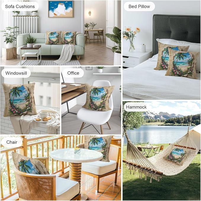 Tropical Floral Botanical Outdoor Pillow Covers 18x18 Inch Throw Pillow Covers Set of 2 Waterproof Decorative Pillow Cases Palm Tree Summer Beach Cushion Covers for Patio Furniture Garden Couch Sofa