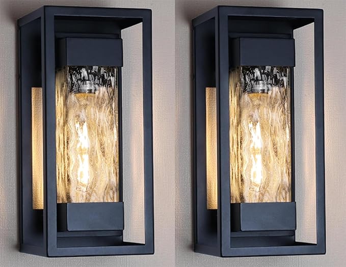 Modern Outdoor Light Fixture, Exterior Wall Sconce Waterproof Porch Light, Outside Lamp for House with Water Glass for Garage Doorway