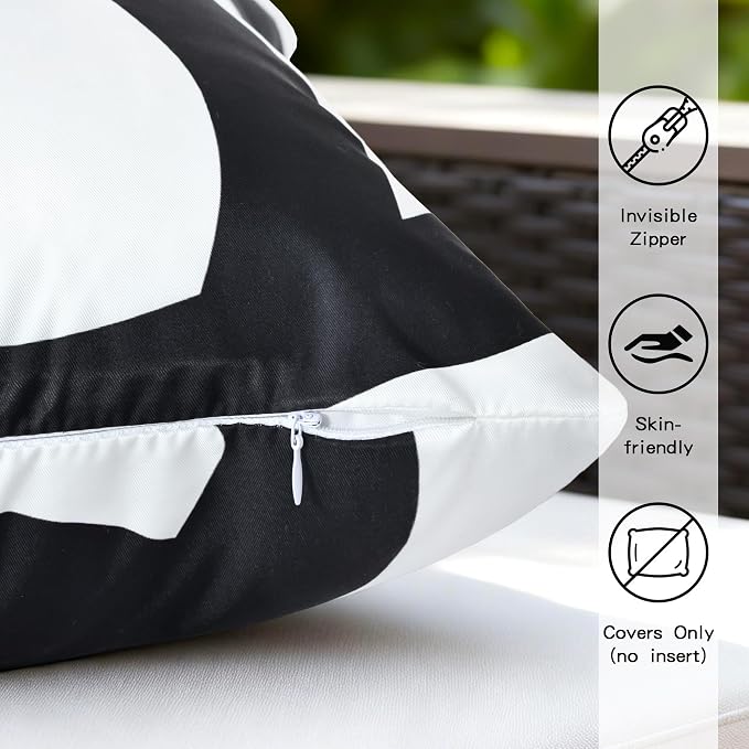 Abstract Lines Outdoor Waterproof Pillow Covers 18x18 Inch, 2 Pack | Black and White Striped Throw Pillow Cover, Modern Aesthetic Cushion Cases for Patio Garden Tent Balcony Couch Bed Sofa