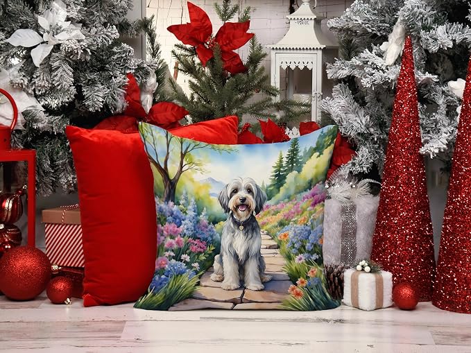 Caroline's Treasures Tibetan Terrier Spring Path Throw Pillow Machine Washable, Indoor Outdoor Decorative Pillow for Couch, Bed or Patio, 14Hx14W