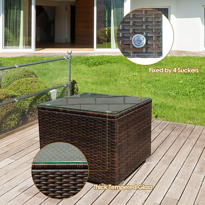 HAPPYGRILL 3PCS Patio Furniture Set with Coffee Table Outdoor Rattan Wicker Conversation Sofa Set with Washable Cushions for Garden Poolside