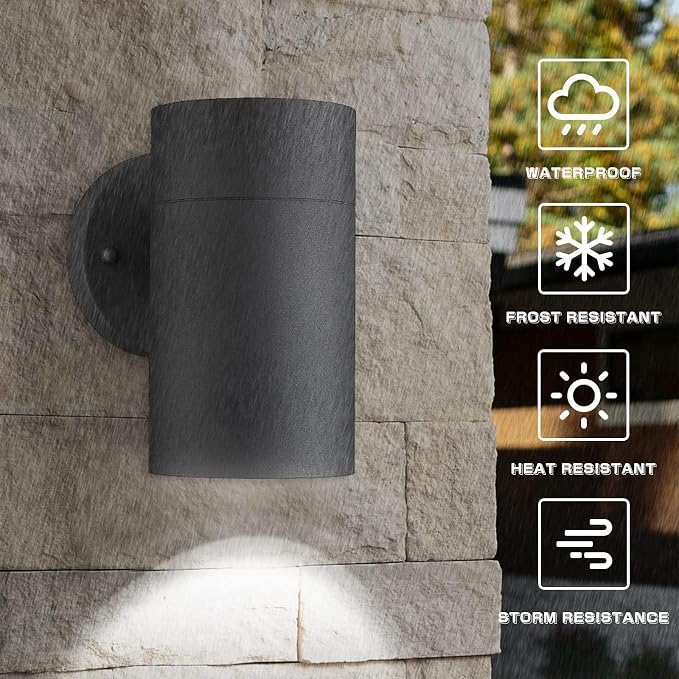 Ken & Ricky Modern Outdoor Wall Sconce Lights,Cylinder，Black ，2 Pack | No Glare Aluminum Exterior Lighting Fixtures,Downward Outside Wall Light,E26,For House Front Porch Garage Patio Entryway