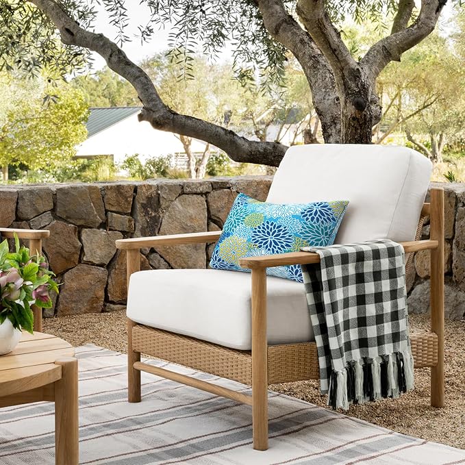 DYTXIII Pack of 2 Outdoor Waterproof Lumbar Pillow Covers ONLY, 12x20 Rectangle Decorative Double Printed Pillow Cases for Patio Couch Porch Furniture - Dahlia Blue