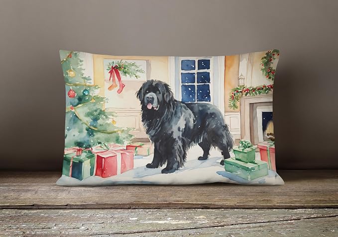 Caroline's Treasures DAC2708PW1216 Newfoundland Cozy Christmas Throw Pillow Machine Washable, Indoor Outdoor Decorative Pillow for Couch, Bed or Patio, 12HX16W