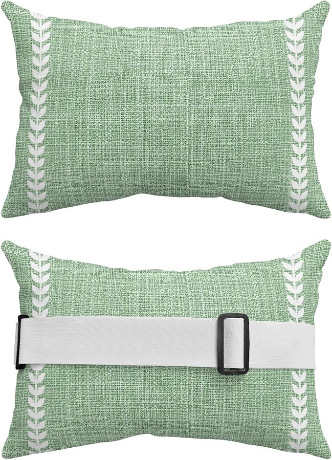 Sage Green Outdoor Lumbar Pillow 12x20 Inch, Vintage Minimalist Botanical Stripes Pattern Waterproof Throw Pillow Covers with Insert, Decorative Headrest Pillows for Office Car Travel